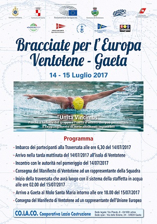 Bracciate per l'Europa... Ventotene - Gaeta: l'iniziativa de La squadra Serapo Sport   14 - 15 luglio 2017