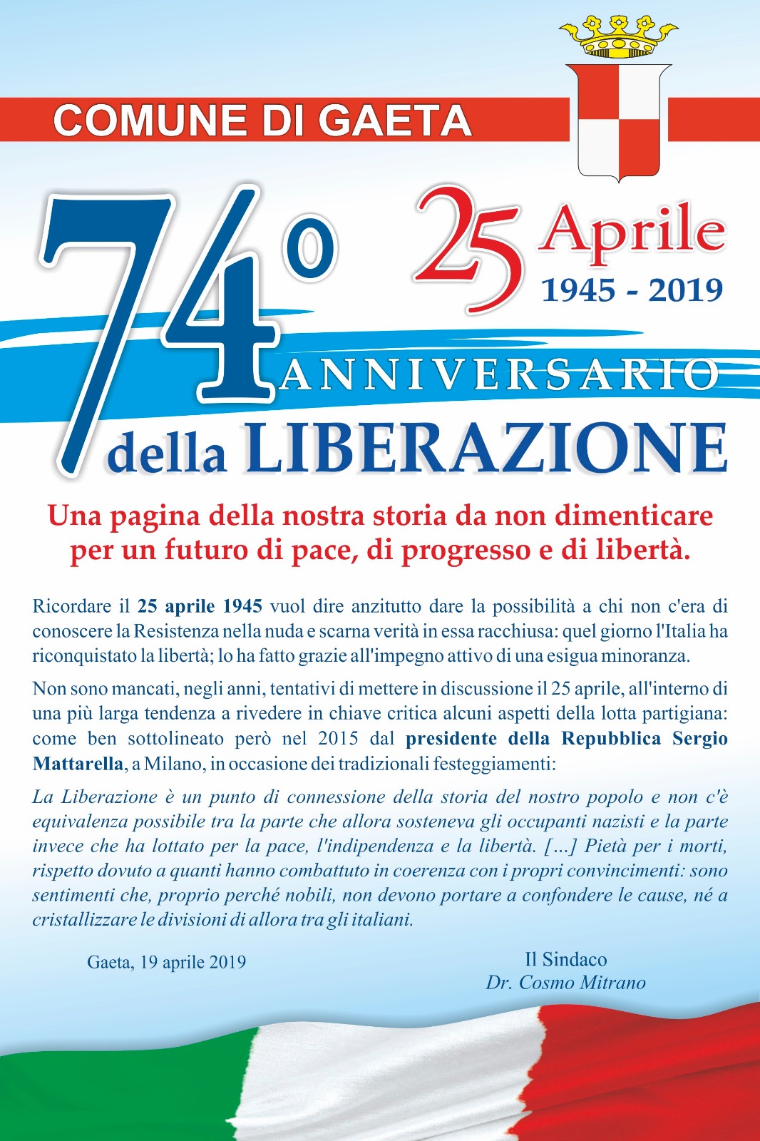 25 aprile, 74° Anniversario della Liberazione