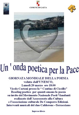 Un'onda poetica per la Pace  Reading poetico  Lunedì 20 marzo 2017, ore 18, Vicolo Caetani