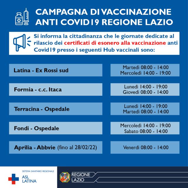 calendario_esonero_vaccinazione_ASL_Latina