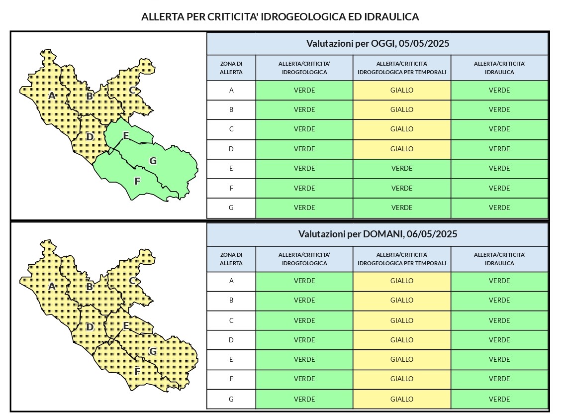 Allerta meteo gialla a partire dalla sera del 5 maggio e per le successive 18-24 ore Allerta meteo gialla a partire dalla sera del 5 maggio e per le successive 18-24 ore