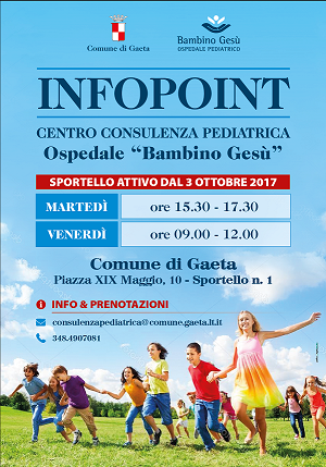 Centro Consulenza Pediatrica Bambino Gesù: Attivo l'Infopoint Dal 3 ottobre 2017, Palazzo Comunale Centro Consulenza Pediatrica Bambino Gesù: Attivo l'Infopoint Dal 3 ottobre 2017, Palazzo Comunale