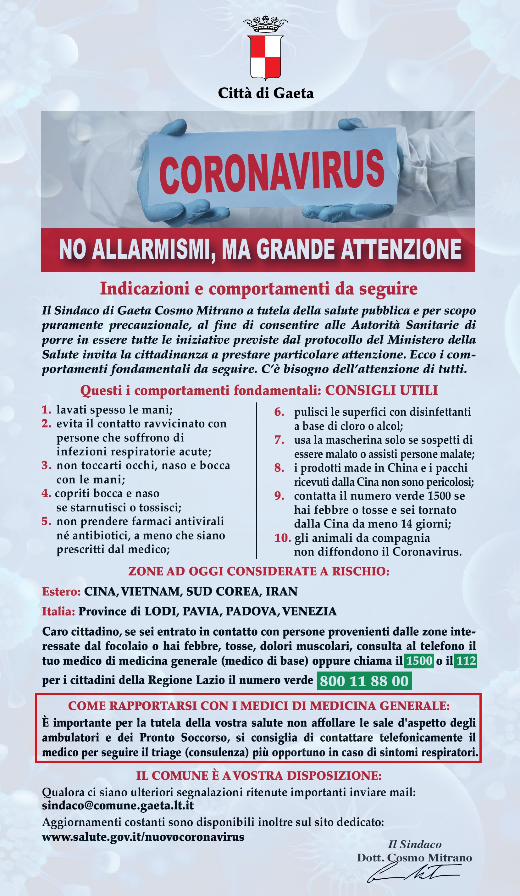 Coronavirus, no allarmismi, ma grande attenzione