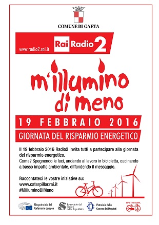 Il 19 febbraio M'illumino di Meno: il Comune di Gaeta aderisce alla XII Giornata Mondiale del Risparmio