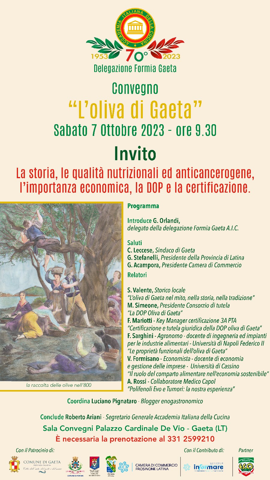 "L'Oliva di Gaeta", sabato 7 ottobre il convegno promosso dalla Delegazione Formia Gaeta dell'Accademia italiana della Cucina