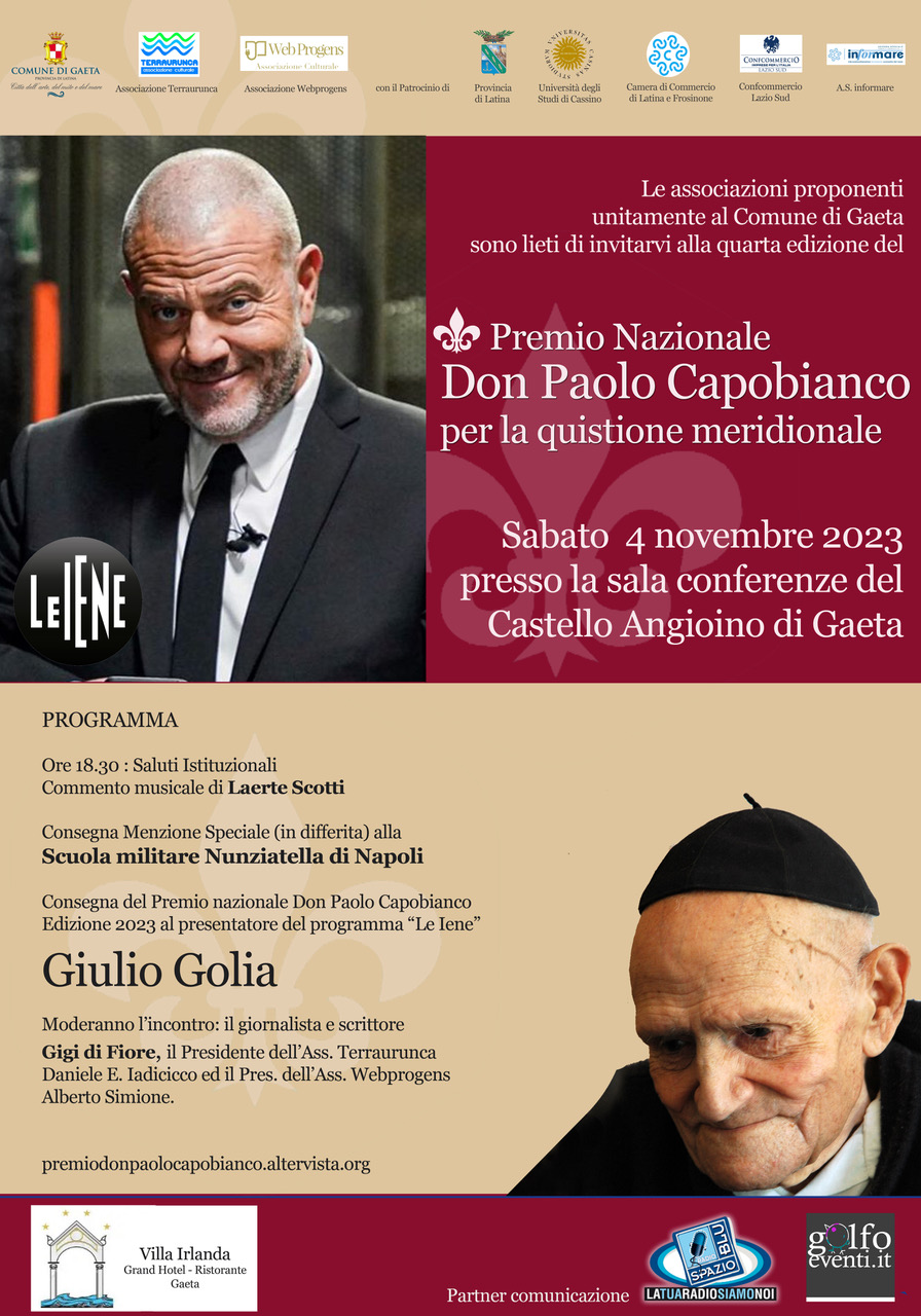 Premio Nazionale "Don Paolo Capobianco", la IV edizione sabato 4 novembre al Castello Angioino