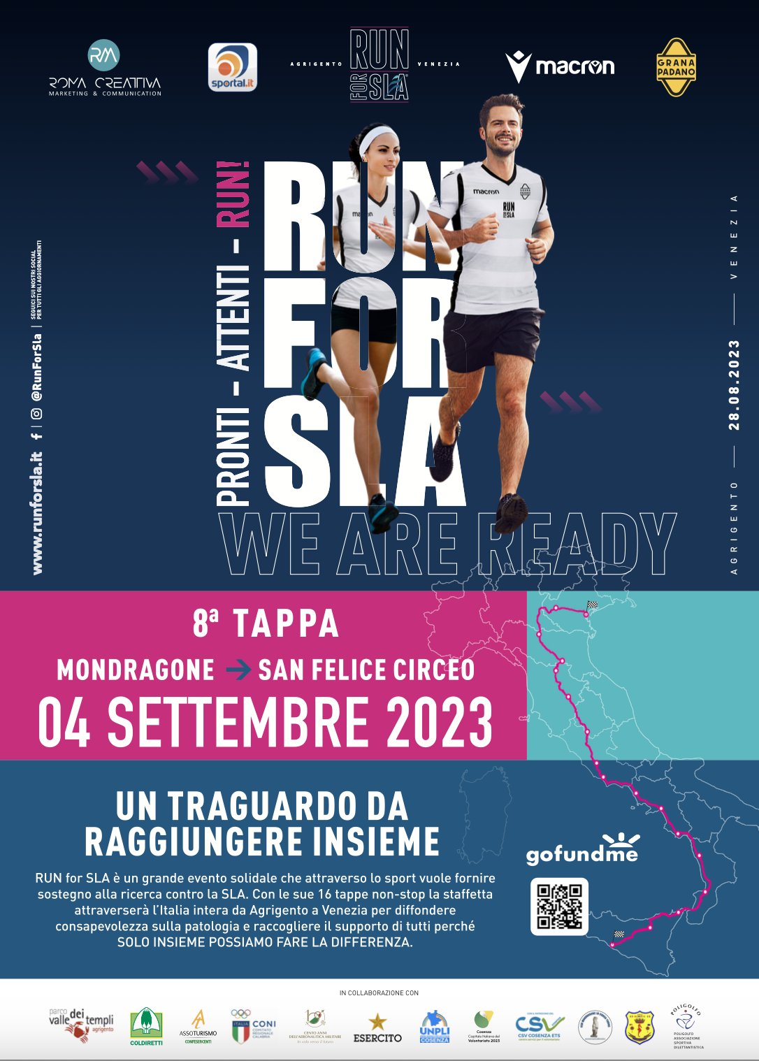 “Run For Sla" pronta ad attraversare l'Italia - Gaeta protagonista dell'8ª tappa, Mondragone-San Felice Circeo, in programma lunedì 4 settembre