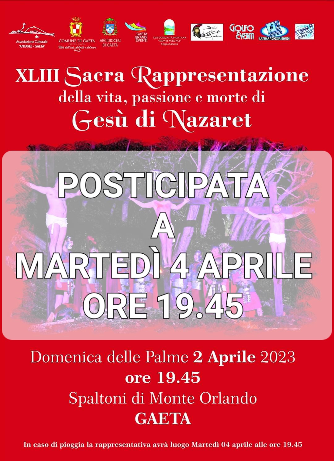 Sacra Rappresentazione, rinviata a martedì 4 aprile