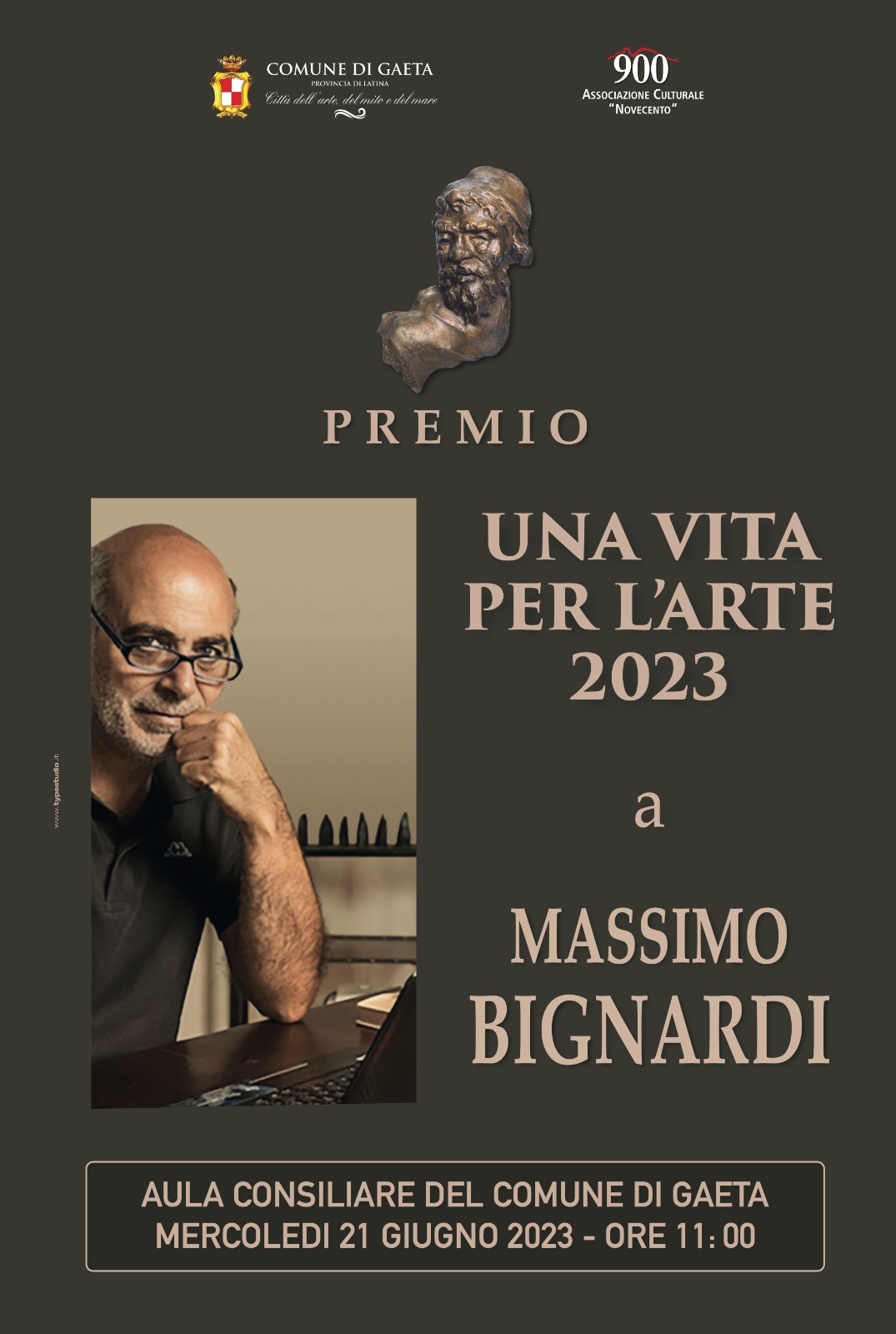 "Una vita per l'arte 2023", mercoledì 21 giugno in Aula Consiliare la cerimonia di conferimento del premio a Massimo Bignardi