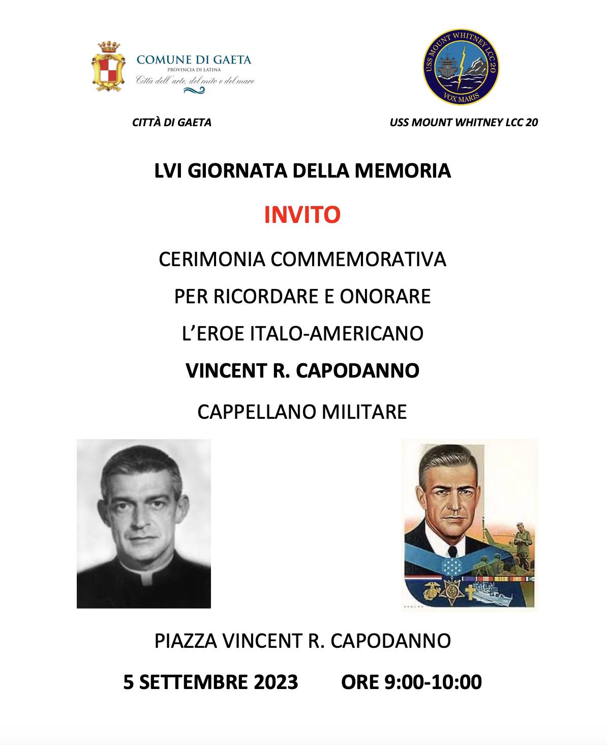 Vincent Capodanno, martedì 5 settembre la cerimonia commemorativa del 56° anniversario della scomparsa