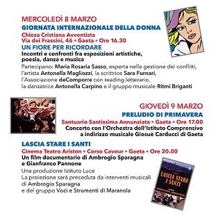 Vivil'Arte 2017: Save the date 9 Marzo e 10 marzo   Prossimi eventi: Concerto Preludio di Primavera, Docu - film Lascia stare i Santi, Giornata di...